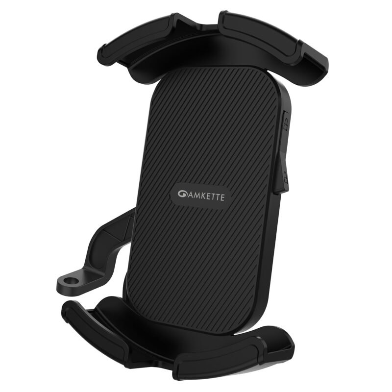 Amkette iGrip Secure X2 Bike Phone Holder for Bikes & Scooters |Anti-Slip Silicone 4-Corner Locking Grip | Mirror Mount | One-Press Lock | 360° Rotation | Anti-Shake for Maps & GPS Navigation