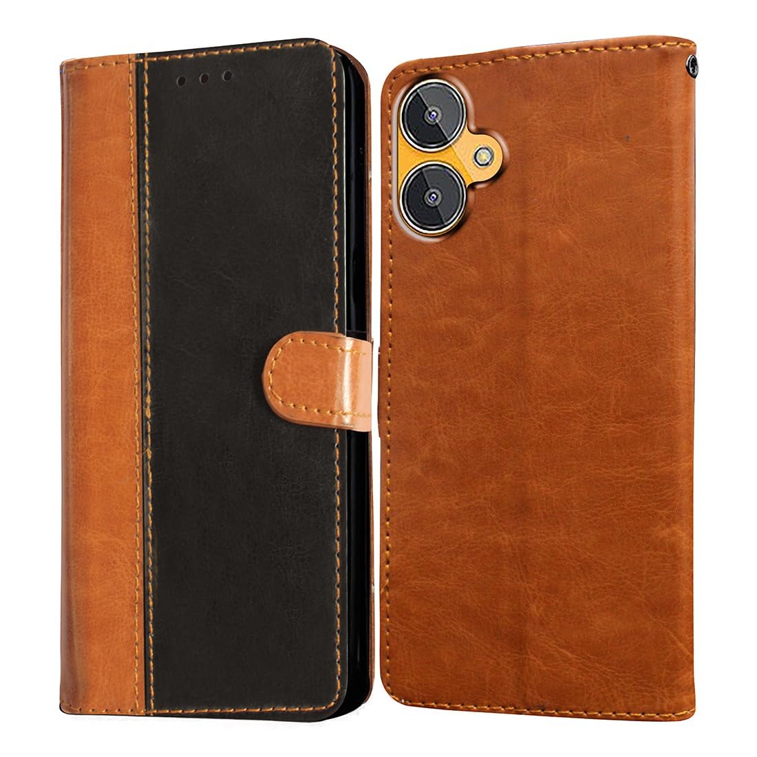 Flip Cover Compatible with Lava Blaze 2 4G | Premium Leather Finish | Inbuilt Pockets & Stand | Flip Cover Back Case for Lava Blaze 2 4G (CamelBlack)
