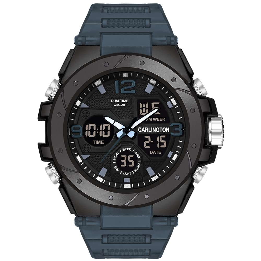 Carlington Endurance Series Analog-Digital Sports Watches for Men and Boys with Alarm, Stopwatch, Backlit Display, Dualtime, Silicone Rubber Strap, Water & Shock Resiatant - CT_9105