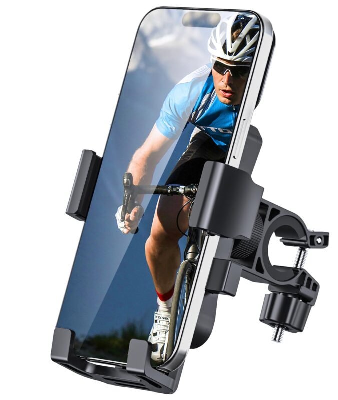 Bike Phone Holder, Motorcycle Mount, Secure Bicycle Handlebar Phone Mount, Mobile Holder for Bike and Motorcycle, Premium Accessories (Black)