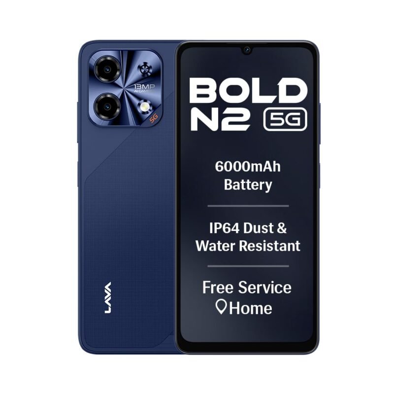 Lava Bold N2 5G (Billionaire Blue, 4GB RAM, 64GB Storage) | 6000 mAh Super Battery | Octacore Ultrafast Processor | Biggest 6.75 (HD+) 120Hz Display | IP64 Dust & Water Resistant | Free Service @ Home