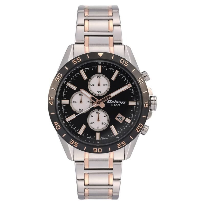 Titan Quartz Chronograph Black Dial Stainless Steel Strap Watch for Men-NS90106KM02