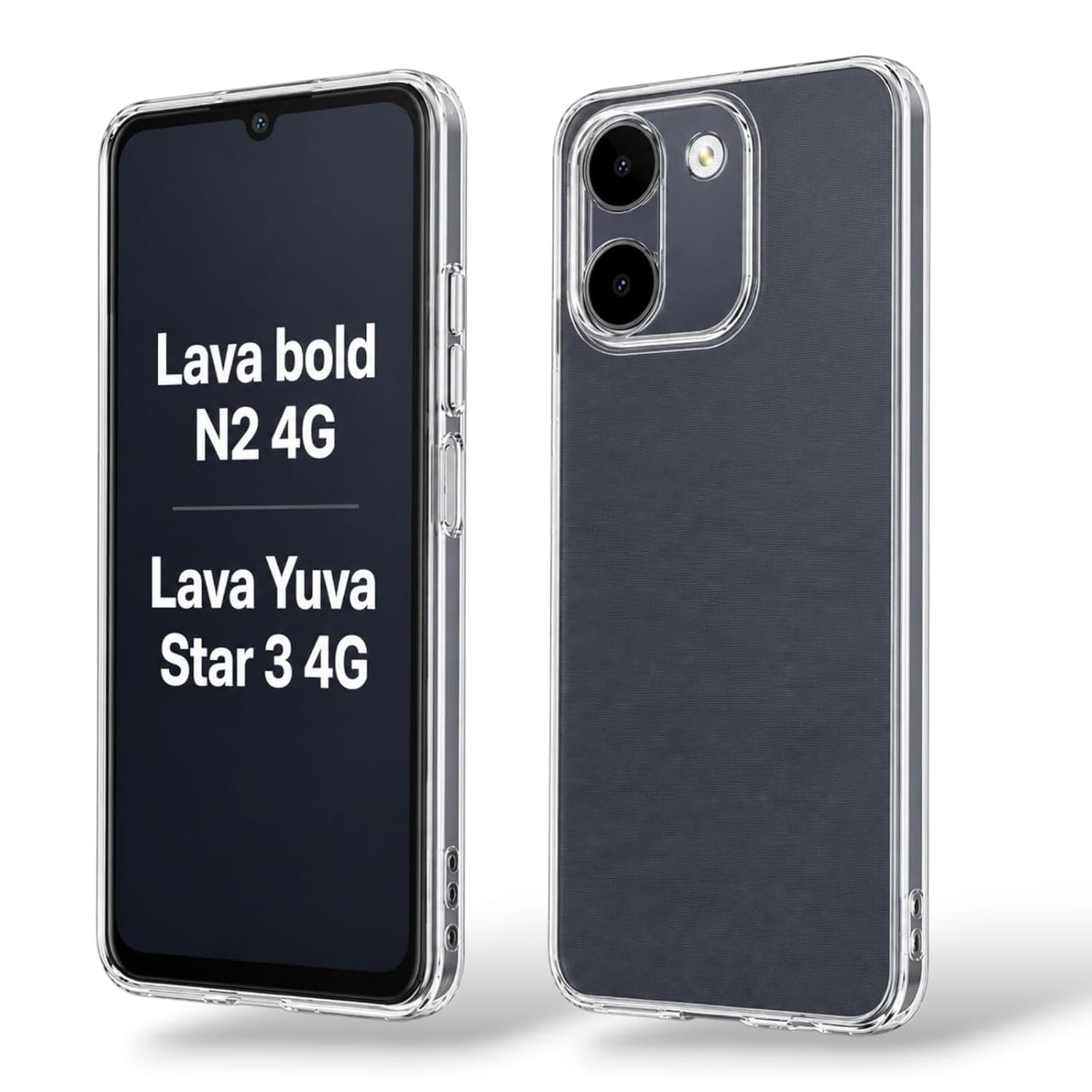 Transparent Back Cover for Lava Bold N2 4G | Lava Yuva Star 3 4G | Shockproof Soft TPU Silicone Case | Raised Bumps for Camera & Screen Protection | Slim Fit Crystal Back Cover – Transparent