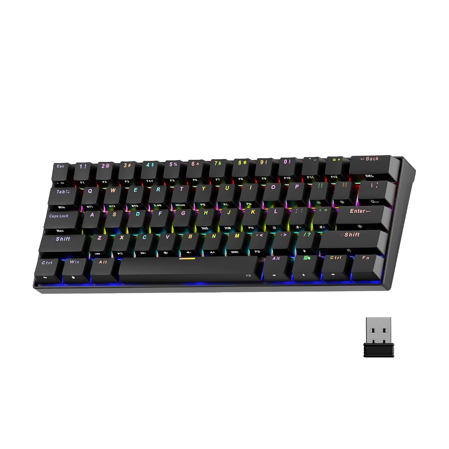 Zebronics Max Ninja 61W Mechanical Keyboard, 60% Compact Layout, Tri-Mode Rechargeable, N-Key Rollover, Linear Red Switches, 1000Hz Polling Rate, 61 Keys, Software Support, Win & Mac Support