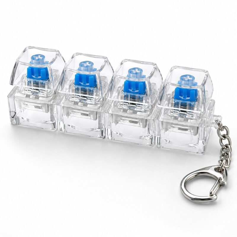 4 in 1 Keyboard Keychain Fidget Toy, Transparent Mechanical Switch Clicker, Portable Stress Relief Keychain for Adults & Kids, Desk, Office, Travel & Backpack