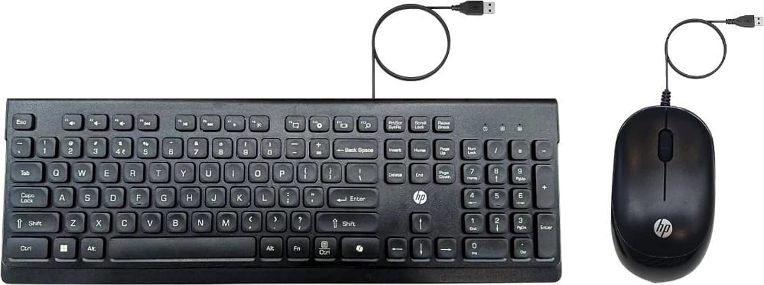 HP 115 Wired Keyboard and Mouse Combo | USB Plug & Play Full-Size Keyboard with Optical Mouse | Standard Multi-Device Keyboard Compatible with Desktop, Laptop, Windows PC | Black