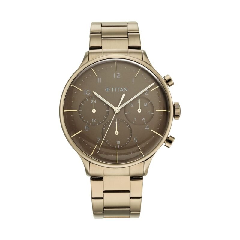 Titan Urban Magic Quartz Multifunction Brown Dial Brown Stainless Steel Strap Watch for Men - NT90102QM02