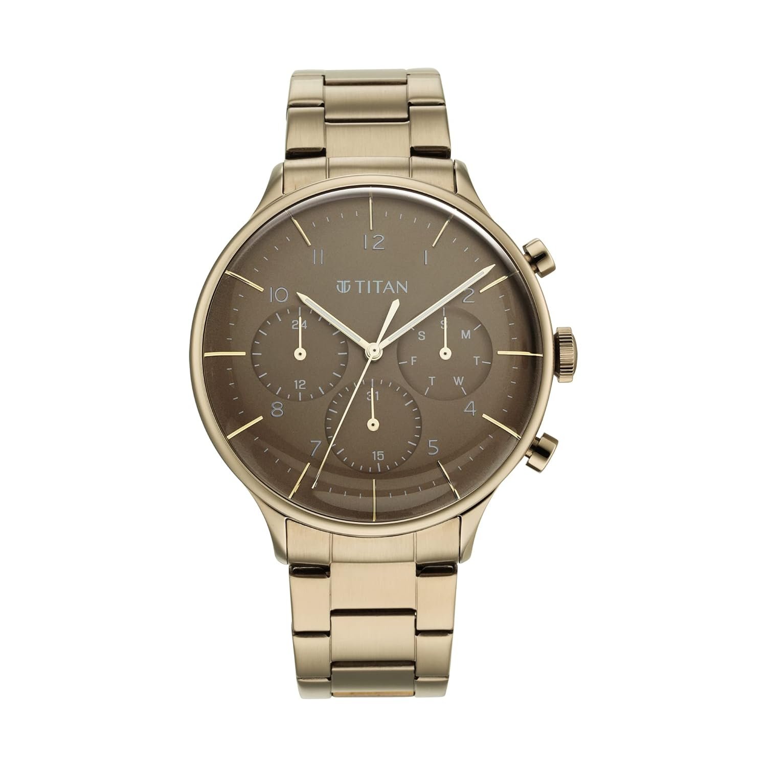 Titan Urban Magic Quartz Multifunction Brown Dial Brown Stainless Steel Strap Watch for Men - NT90102QM02