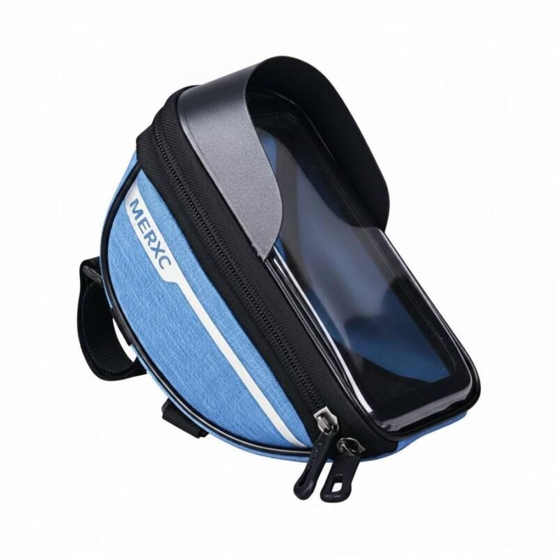 ATORSE® Bike Phone Holder Bag Touch-Sensitive Window Bike Phone Bag Zippered Compartment Two-Wheeler Triangle Pouch Blue