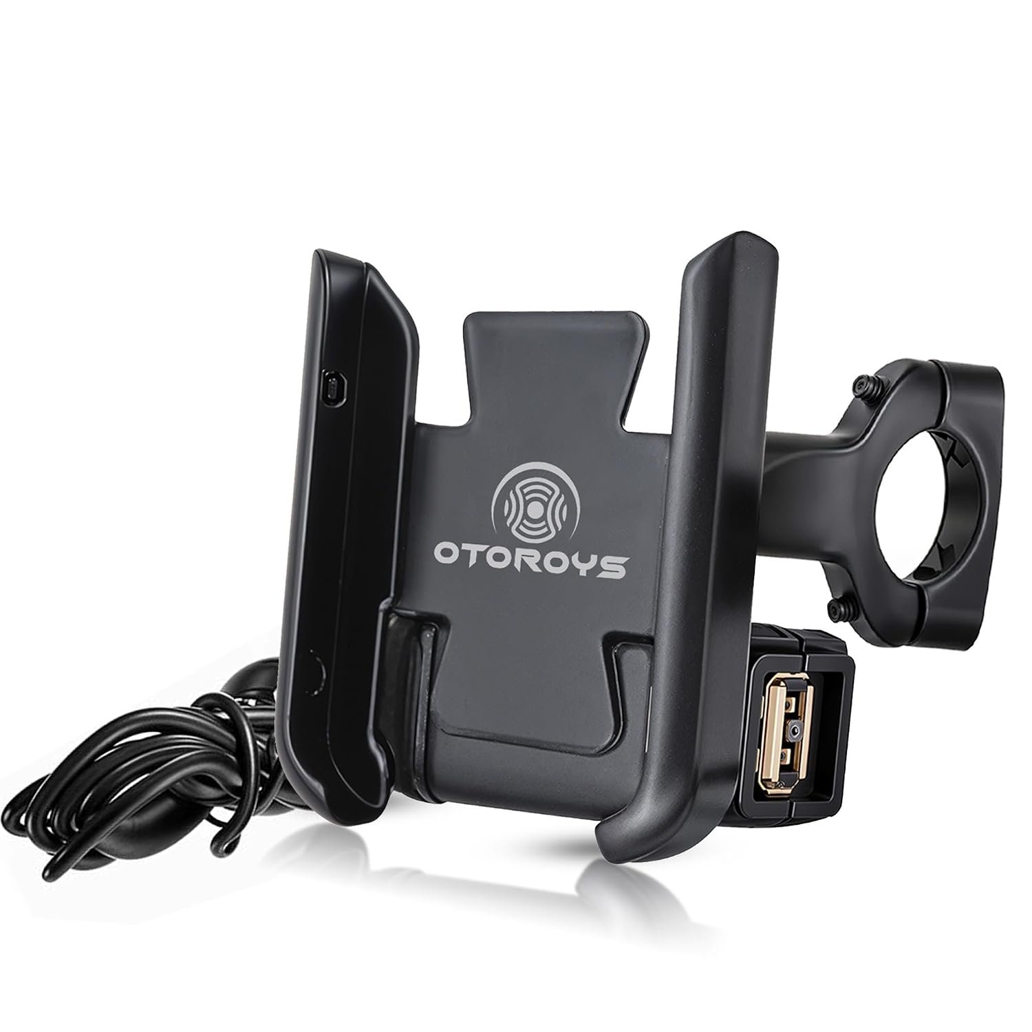 OTOROYS Universal Bike Mount Holder Metal Body 360° Rotating Handlebar Cradle Stand for Smartphones, Fits 4-6 inch Phones, Black, Waterproof, CNC Metal, USB Charger