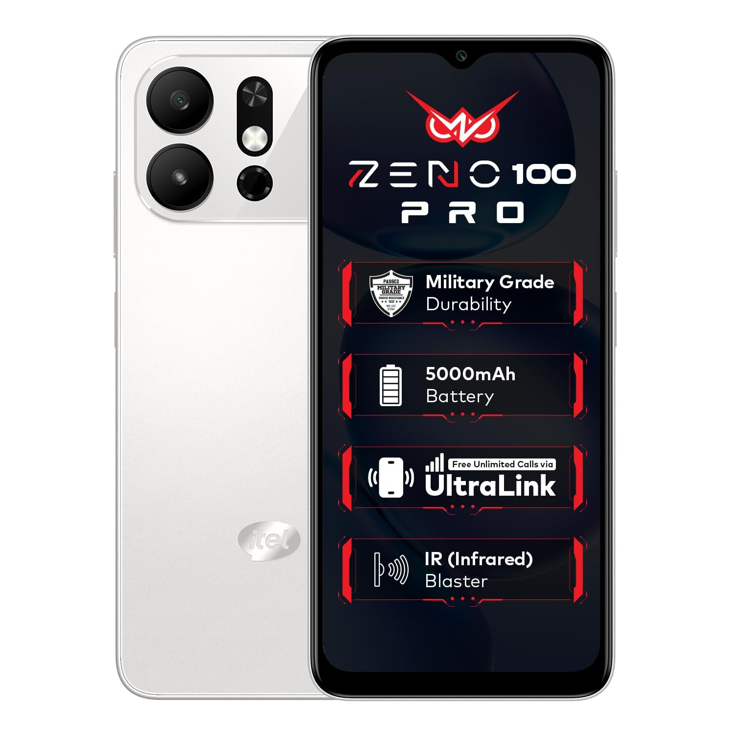 Zeno 100 Pro | 3GB RAM + 5GB Virtual RAM, 64GB Storage | 5000mAh Battery | UNISOC Octa-Core Processor | DTS Sound | Military Grade Protection | 6.6" 90Hz HD+ Display | Android 15 Go | Cloud White