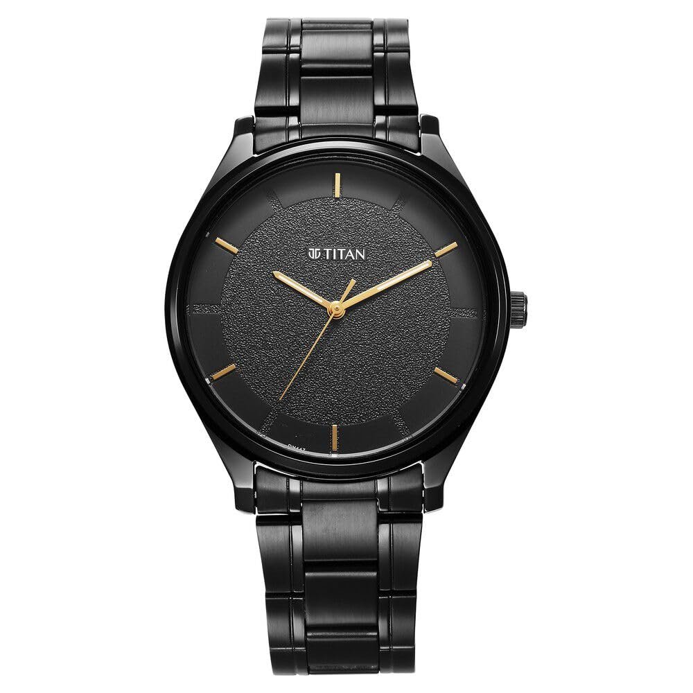 Titan Quartz Analog Black Dial Black Metal Strap Watch for Men - NT1802NM01