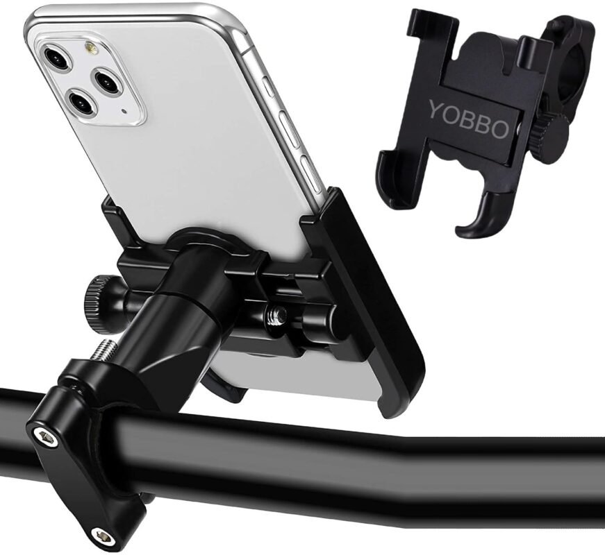 Yobbo Universal Metal Mobile Phone Mount Holder Waterproof 360° Anti Shake Grip Clamp GPS Maps Navigation for Handlebar for All Bikes, Cycle, Scooty 3.5 and 7.0 inches Fits (Pack of 1)