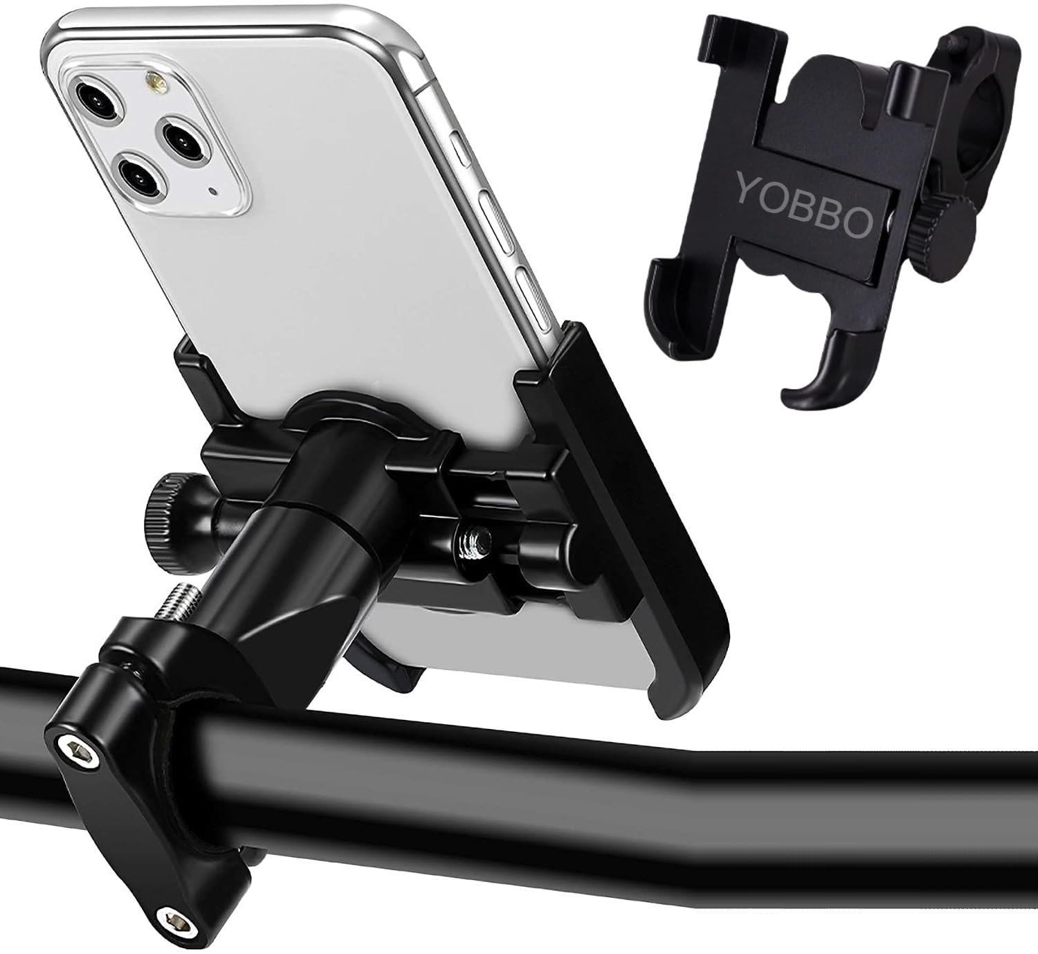 Yobbo Universal Metal Mobile Phone Mount Holder Waterproof 360° Anti Shake Grip Clamp GPS Maps Navigation for Handlebar for All Bikes, Cycle, Scooty 3.5 and 7.0 inches Fits (Pack of 1)