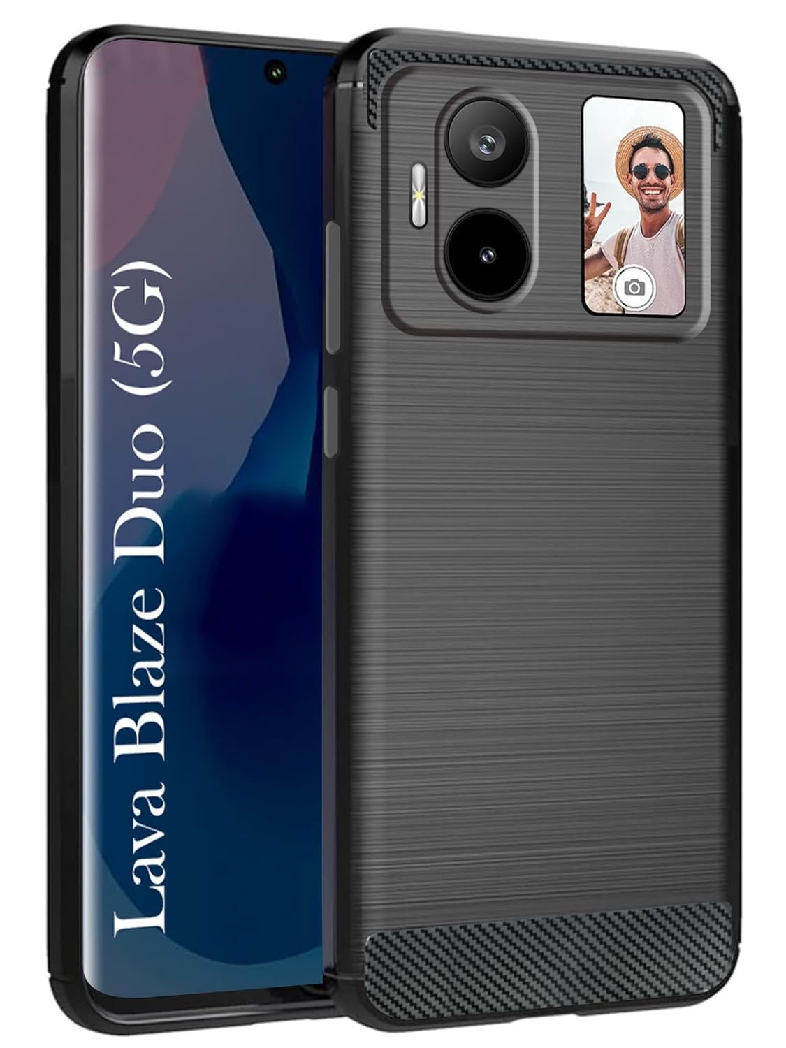 Coverage Cases Silicon Matte Rubber Hybrid A_rmor Case Back Cover Compatible for Lava LXX515 / Blaze Duo 5G - Black
