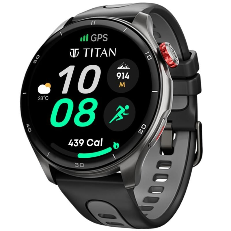 Titan Celestor 1.43" AMOLED Smart Watch with Built-in GPS, Advanced Health Intelligence, AI Voice Assistant, Aluminium Case, 100+ Sports Modes, Water Resistance – Smartwatch for Men & Women (Black)