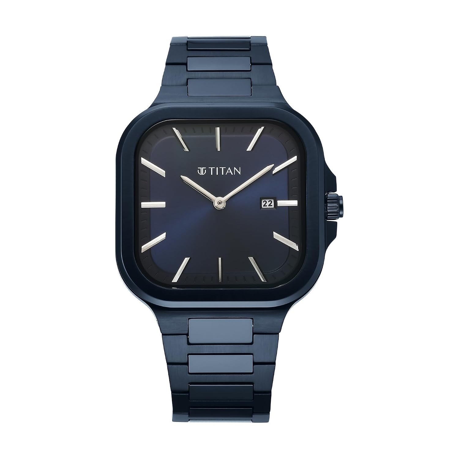 Titan Classique Slim Square Quartz Analog with Date Blue Dial Stainless Steel Strap Watch for Men-90176QM01/NT90176QM01