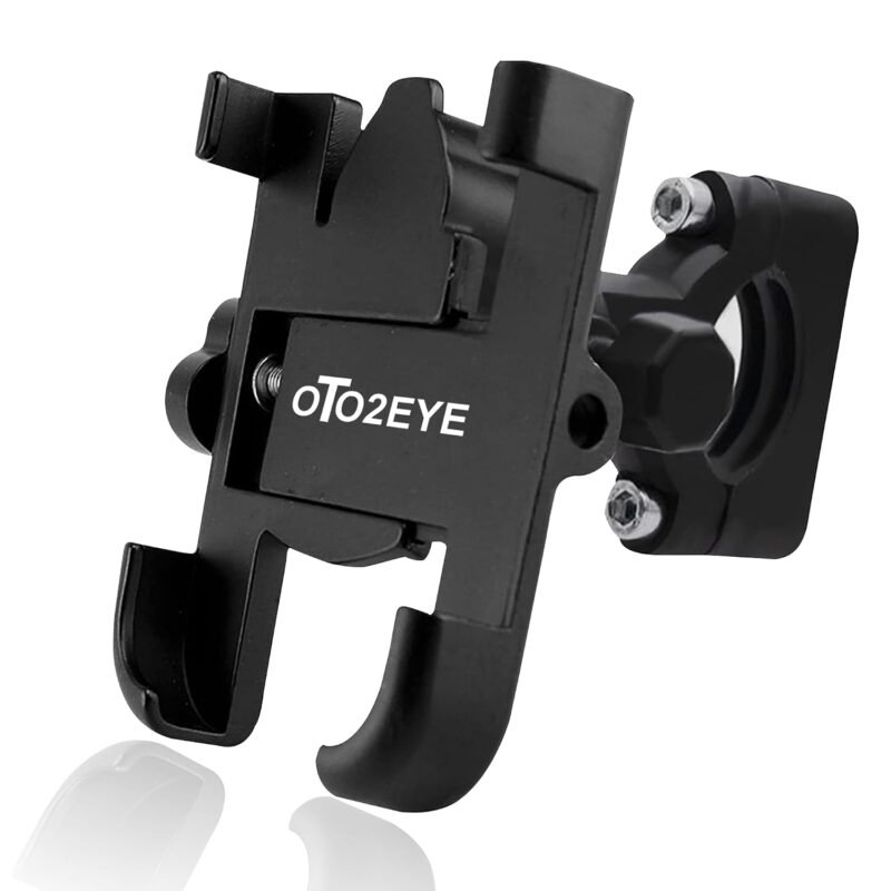 OTO2EYE Mobile Holder for Bikes or Bike Mobile Holder for Maps and GPS Navigation Firm Gripping, Anti Shake and Stable Cradle Clamp 360° Rotation Phone Mount (Black Color) (Handle Bar Fitting)