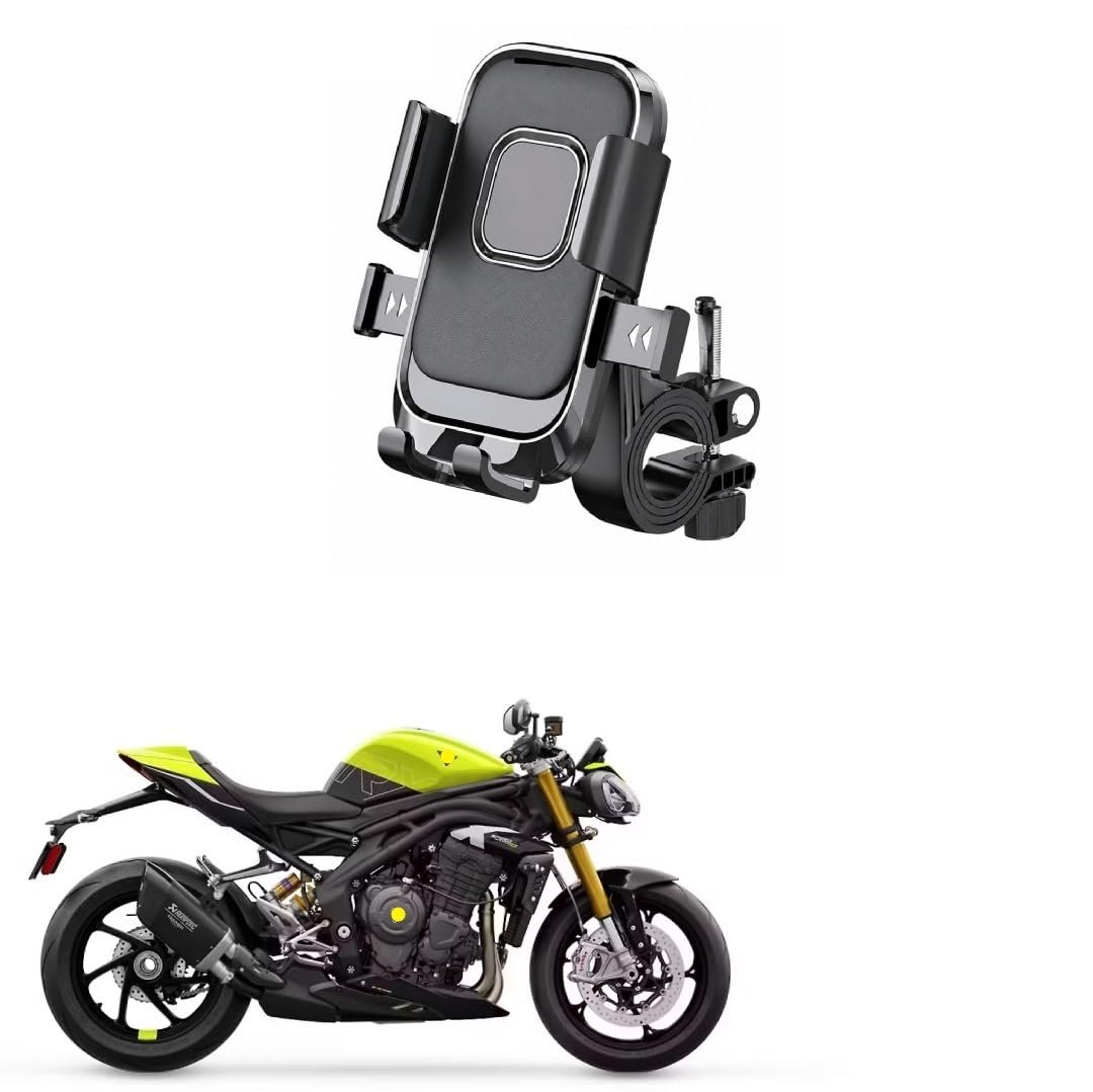 Bike Mobile Holder for Motorcycle & Scooter, One Touch Auto Lock Phone Mount, 360° Rotatable Handlebar Phone Stand, Secure Mechanical Lock, Adjustable Smartphone Holder for Speed Triple 1200 RS