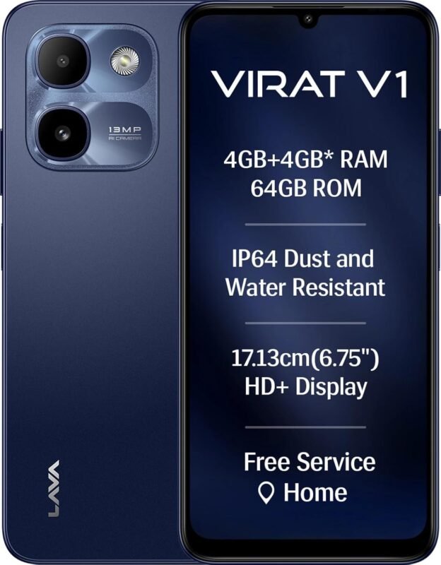 Lava Virat V1 Smartphone, 64GB, 4GB RAM, Nilgiri Blue