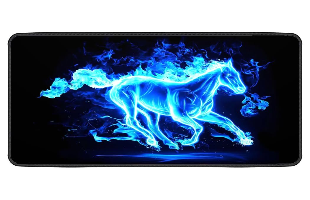 Large Extended Long 700 x 300 mm Mouse Pad for Keyboard & Mouse | Water Resistant Anti Slip Surface Ideal for Office Home and Gaming Setup (Blue Horse -17)