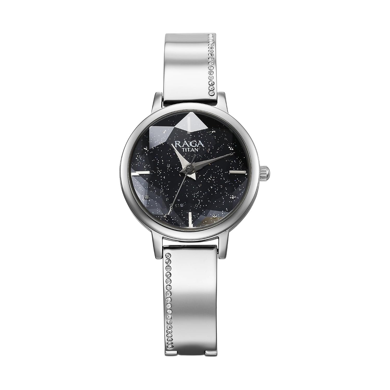 Titan Raga Showstopper Quartz Analog Black Dial Silver Metal Strap Watch for Women - NT95267SM01