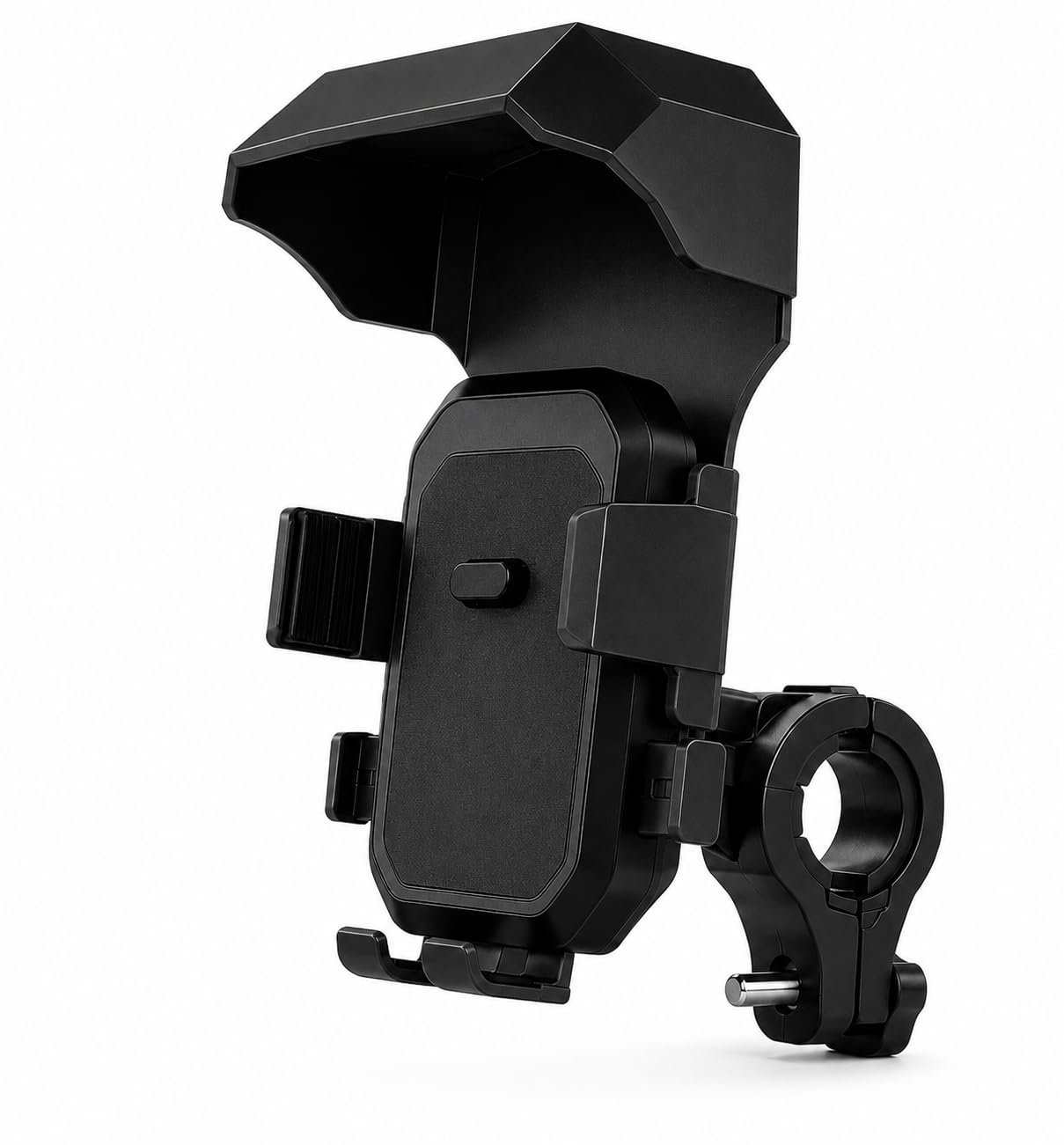 AJM Universal Bike Mobile Holder with Sun Shade | 360° Rotatable Phone Mount | Strong Handlebar Grip | Anti-Slip Mobile Stand for Motorcycle | Fits 4.7-7.0 Inch Smartphones (Black)