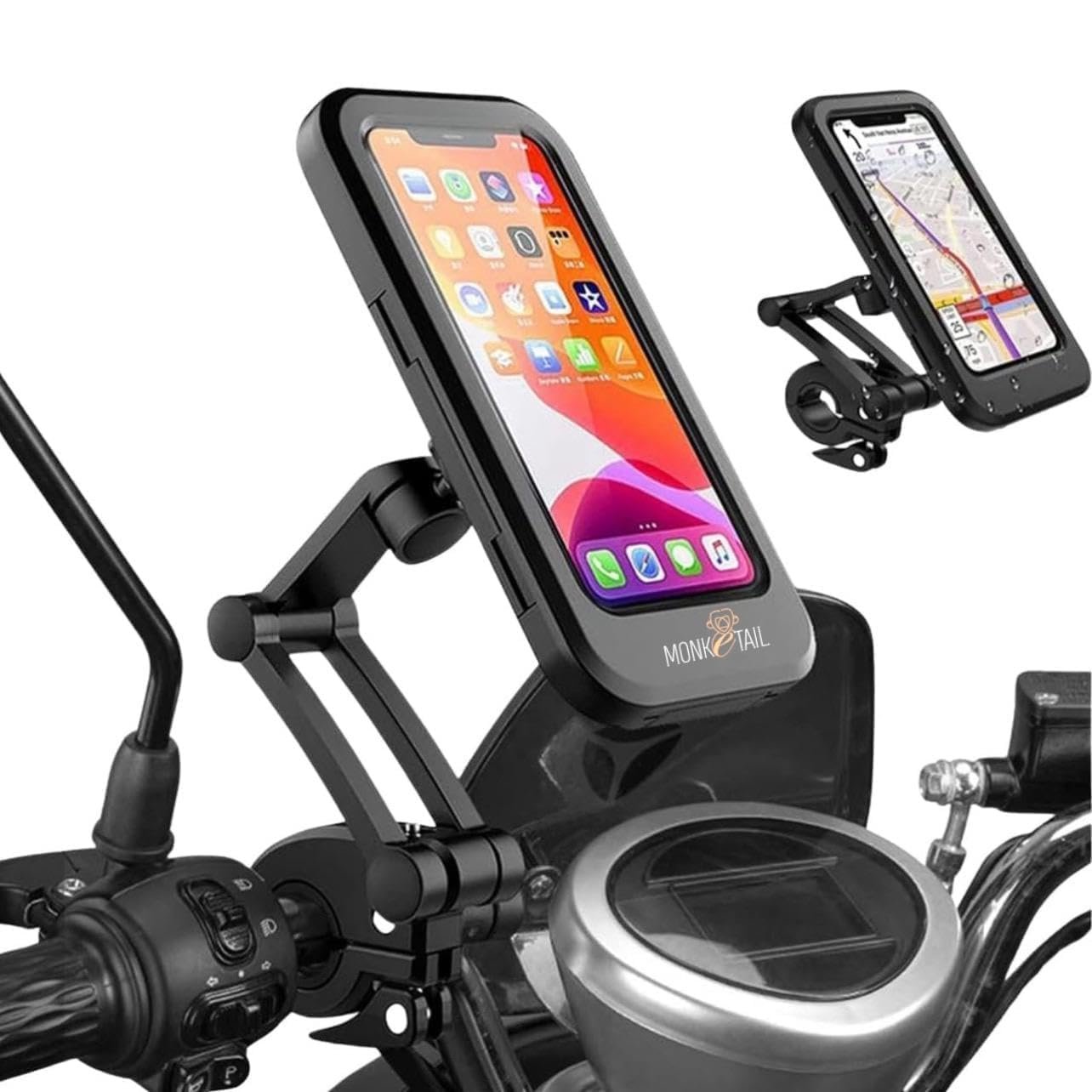 HARRIZON Waterproof Motorcycle Phone Mount | 360° Rotatable Universal Bicycle Handlebar Holder | Shockproof Touchscreen Case Stand for Scooter & E-Bike
