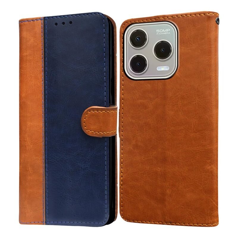 Flip Cover Back Case for Lava Shark 4G | Premium Leather Finish | Inbuilt Pockets & Stand | Flip Cover Back Case for Lava Shark 4G (CamelBlue)