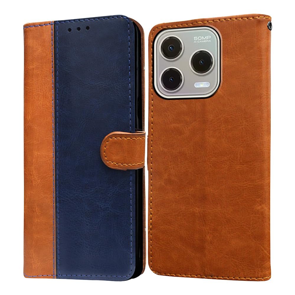Flip Cover Back Case for Lava Shark 4G | Premium Leather Finish | Inbuilt Pockets & Stand | Flip Cover Back Case for Lava Shark 4G (CamelBlue)