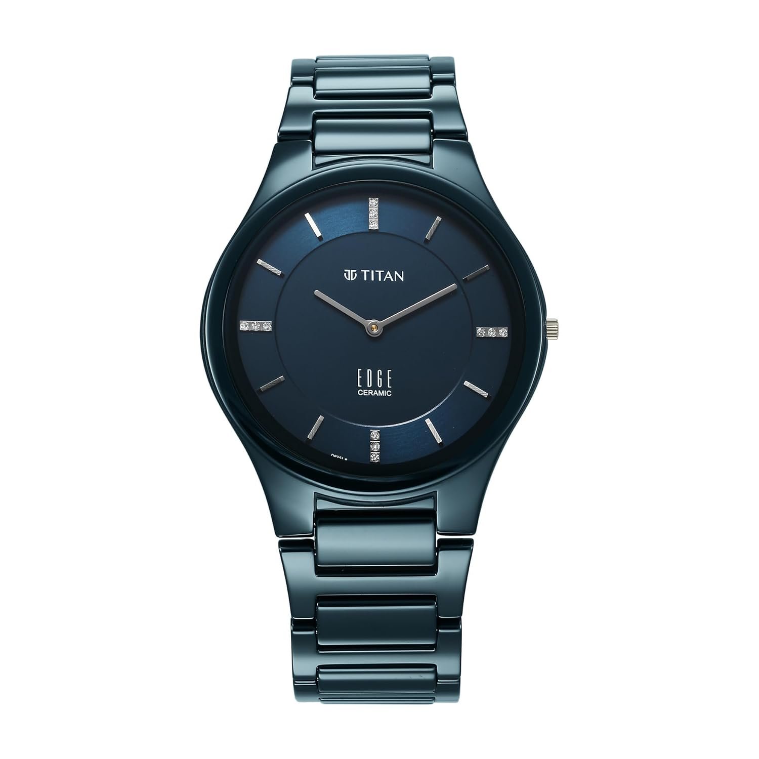 Titan Edge Ceramic Dress with Diamonds Quartz Analog Blue Dial Blue Ceramic Strap Watch for Men - NT1696QC09