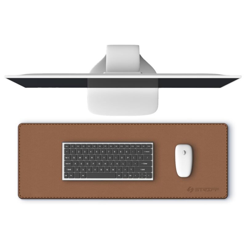 STRIFF Desk Pad Protector, Mouse Pad, Office Desk Mat, Non-Slip PU Leather Desk Blotter, Laptop Desk Pad, Waterproof Desk Writing Pad for Office and Home (Brown-Black)