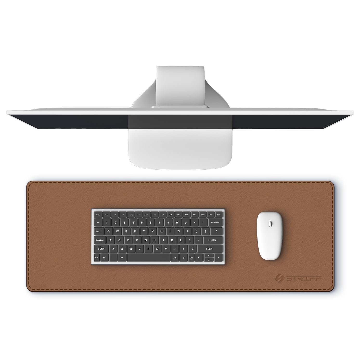 STRIFF Desk Pad Protector, Mouse Pad, Office Desk Mat, Non-Slip PU Leather Desk Blotter, Laptop Desk Pad, Waterproof Desk Writing Pad for Office and Home (Brown-Black)