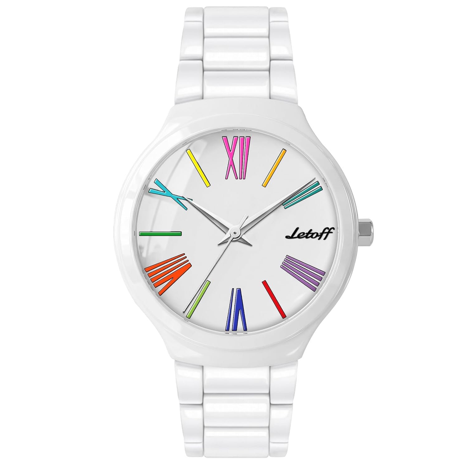 Letoff Ceramic Oil Finish Watch,Metal Case Metal Bracelet,Big Face Colorful Roman Numerals Water Resistant 100ft