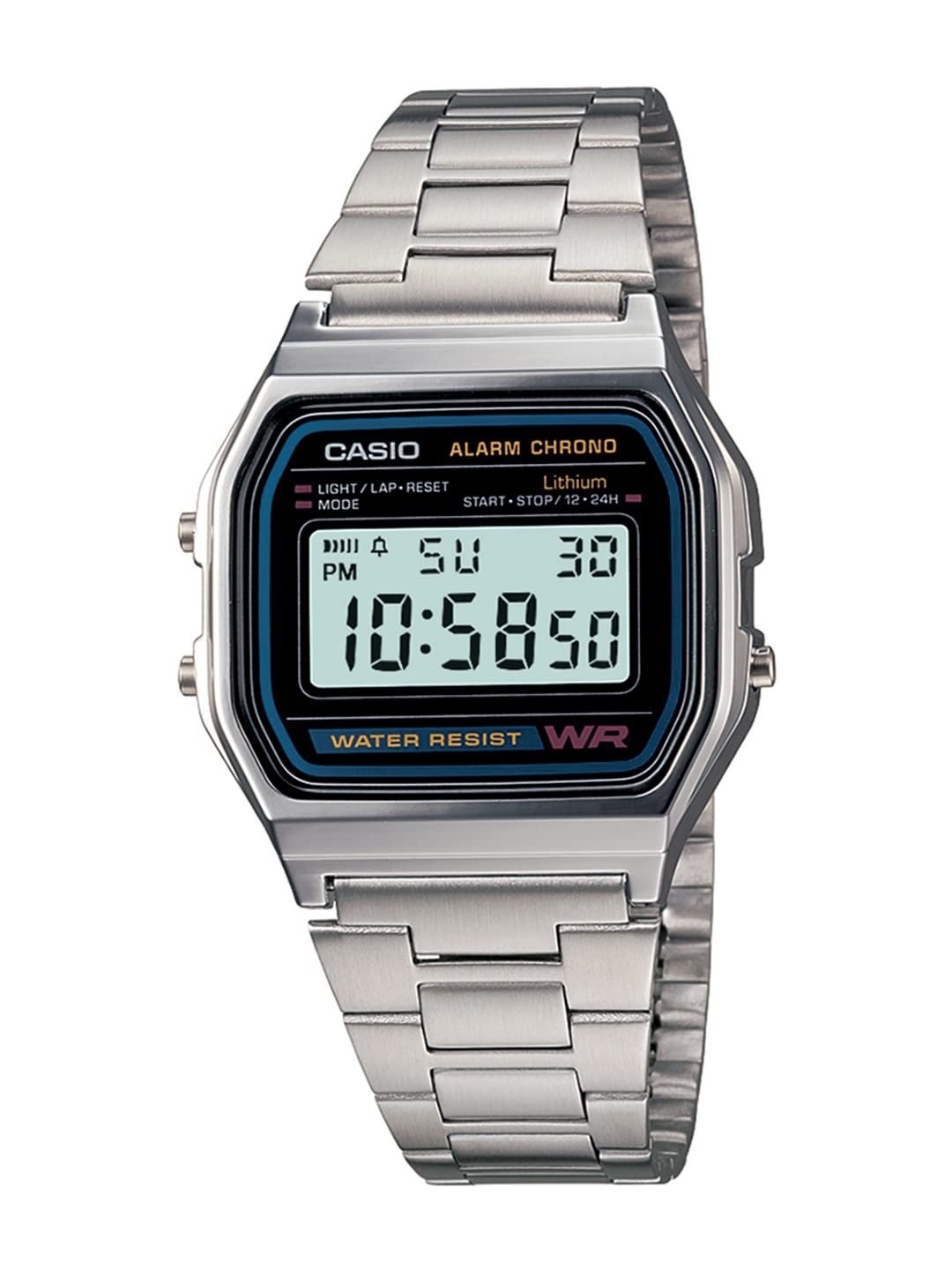 Casio Vintage A-158WA-1Q Digital Grey Dial Unisex Watch Silver Metal Strap (D011)