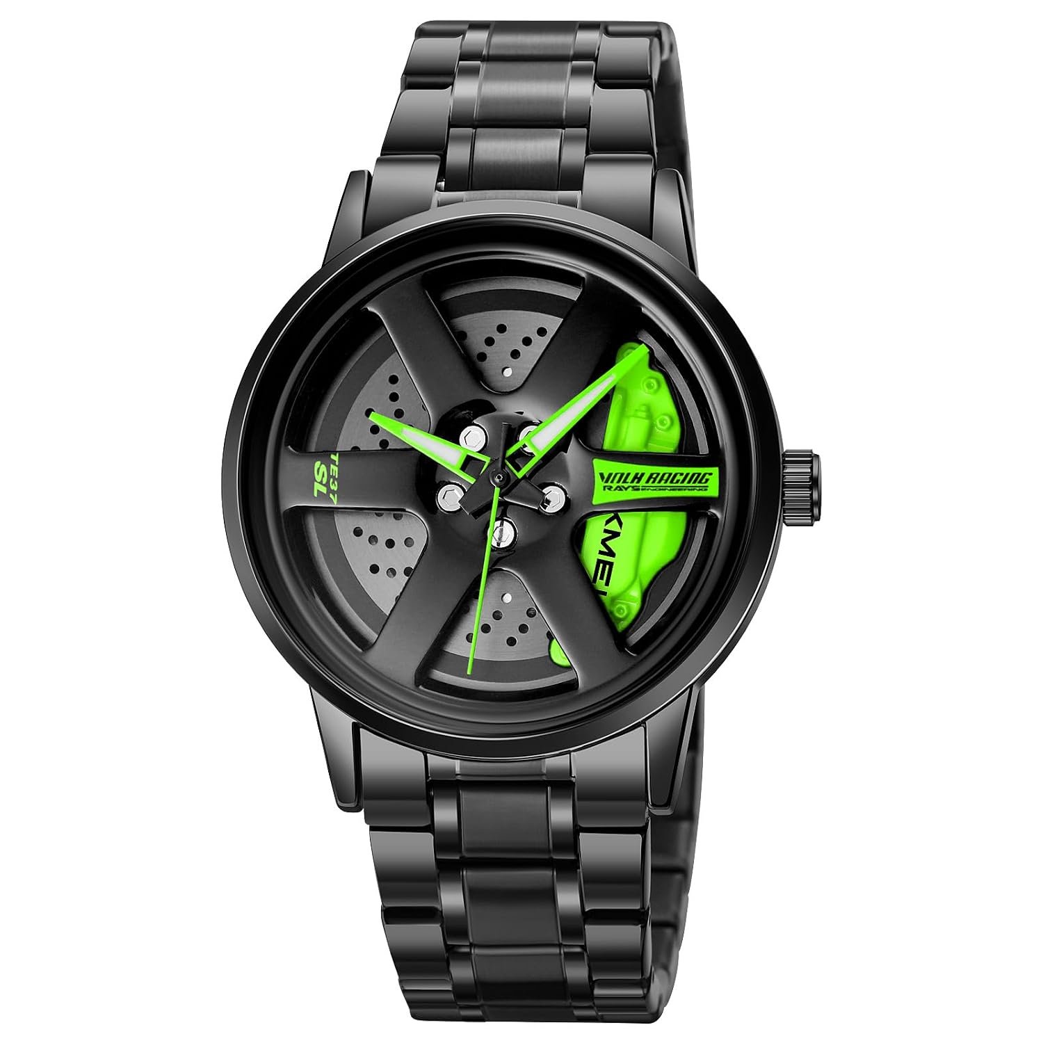 SKMEI Men's Spinning Car Wheels Rolling Creative Fashion Watches for Men, Analog Watch Black Dial Zink Alloy Case Men's Watch, Black Color Stainless Steel Band, Rolling Wheel Gift Wristwatch - 1787