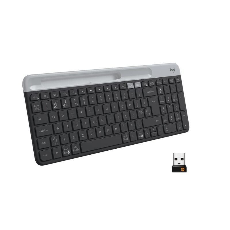 Logitech K580 Slim Multi-Device Wireless Keyboard – Bluetooth/Receiver, Compact, Easy Switch, 24 Month Battery, Win/Mac, Desktop, Tablet, Smartphone, Laptop Compatible - Graphite