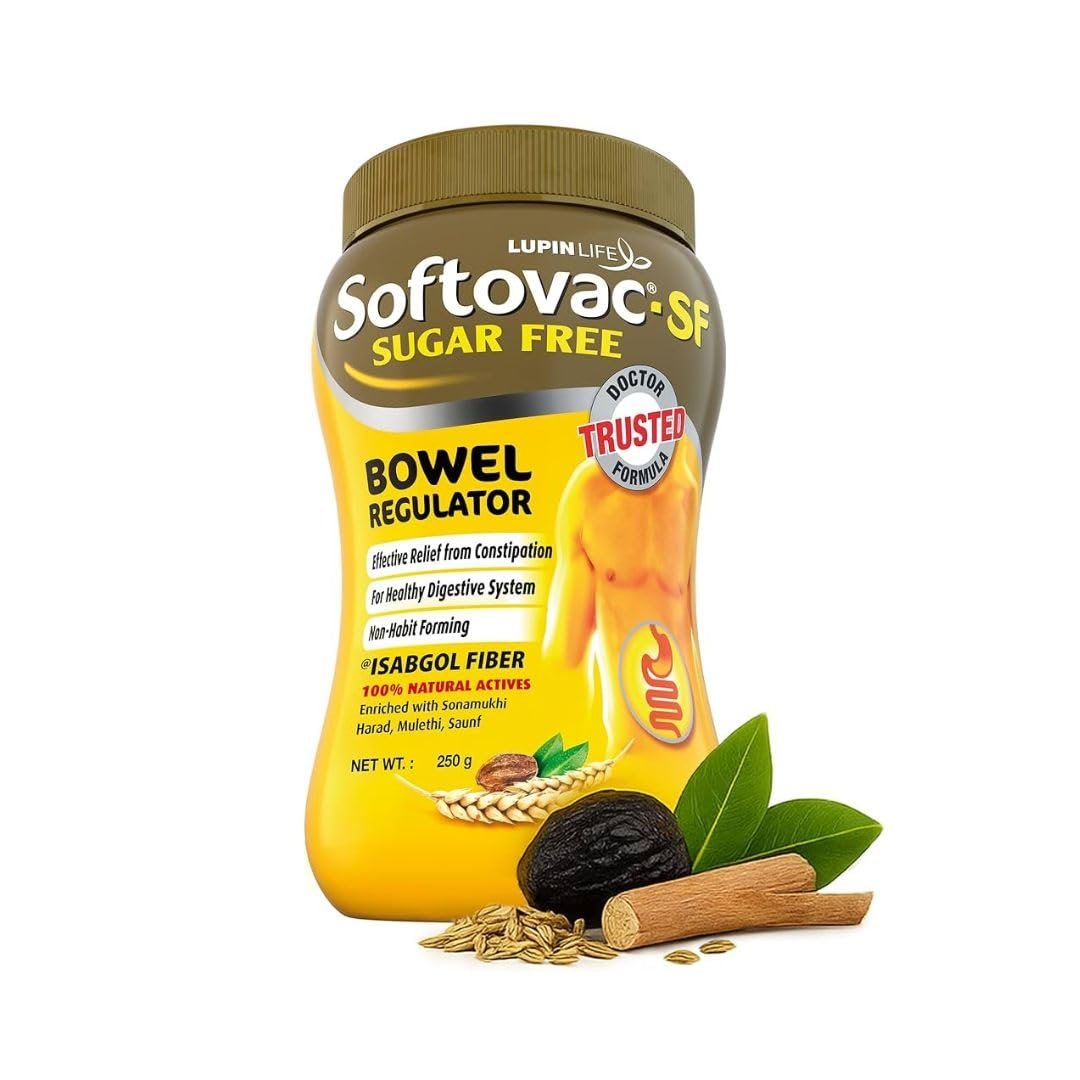 Softovac Isabgol Fiber Plus+ Formula 250g | Sugar free | Psyllium Husk + Natural Actives | Complete Relief from Constipation, Gentle on Stomach - Natural Bowel Regulator for Adults