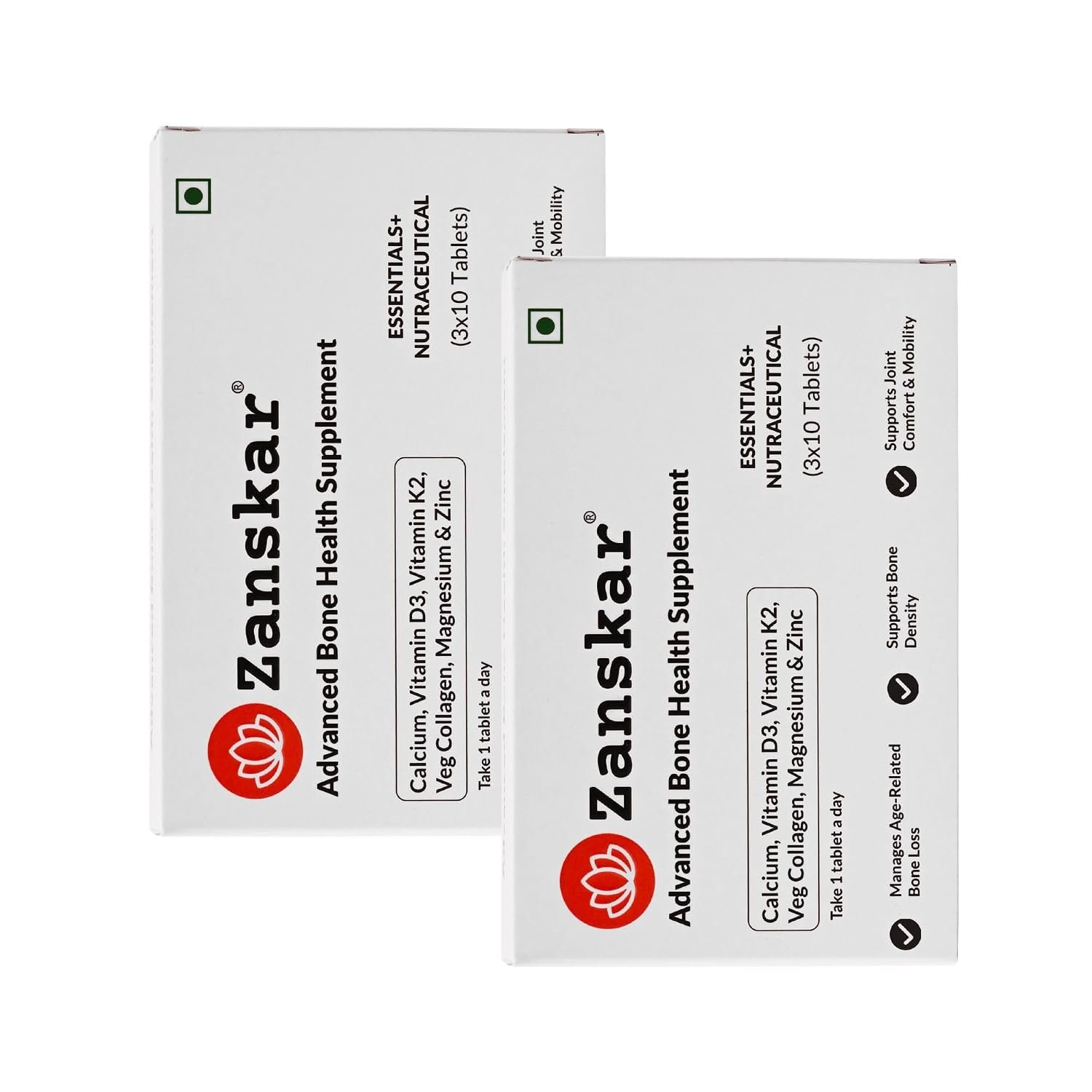 Zanskar Advanced Bone Health Tablet (60 Tablets) | Calcium, Vitamin D3, Vitamin K2, Collagen, Magnesium & Zinc (1200mg) | 100% Veg | Bone Health and Joint Support