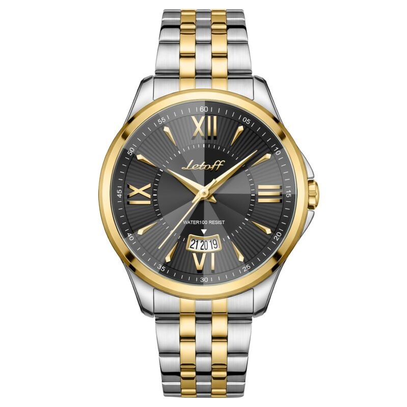 Letoff Men's Analog Watch,Tool-Free Adjustable Clasp, Water Resistant 100ft, Roman Numeral Dial, Stainless Steel Case & Strap, Perfect for Business & Casual Wear