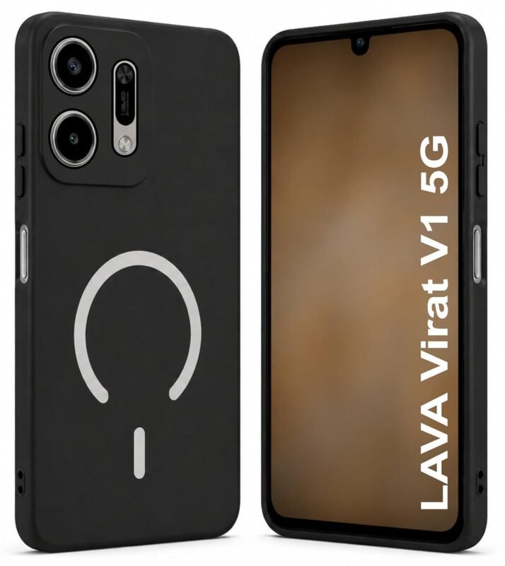 SBMS Silicone Back Cover Case for Lava Virat V1 5G | Soft Micro-Fibre Lining Inside | Magsafe Print On Back Side Camera Protection Bump | Shockproof Back Case Lava Virat V1 5G (Black)