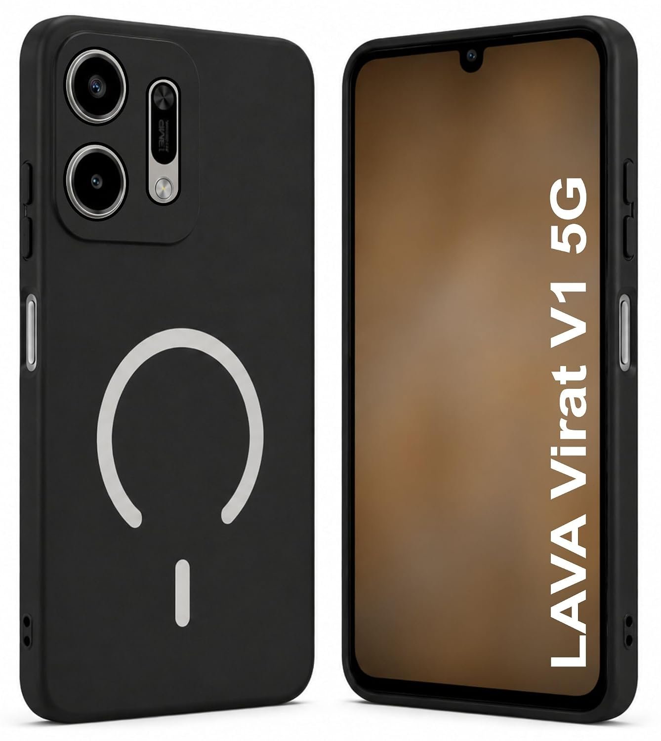 SBMS Silicone Back Cover Case for Lava Virat V1 5G | Soft Micro-Fibre Lining Inside | Magsafe Print On Back Side Camera Protection Bump | Shockproof Back Case Lava Virat V1 5G (Black)