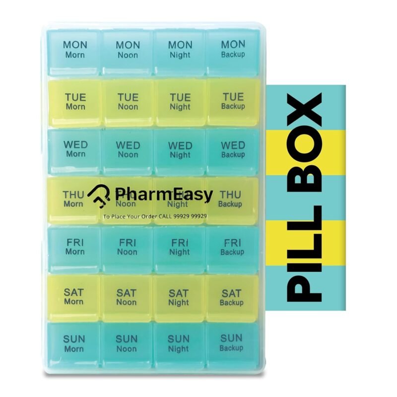 PharmEasy 7 Day Weekly Pill Box, Durable Medicine Organizer Box with Extra Large Multicoloured Compartments and BPA Free Material for Moisture Free Storage - Portable Tablet organiser.