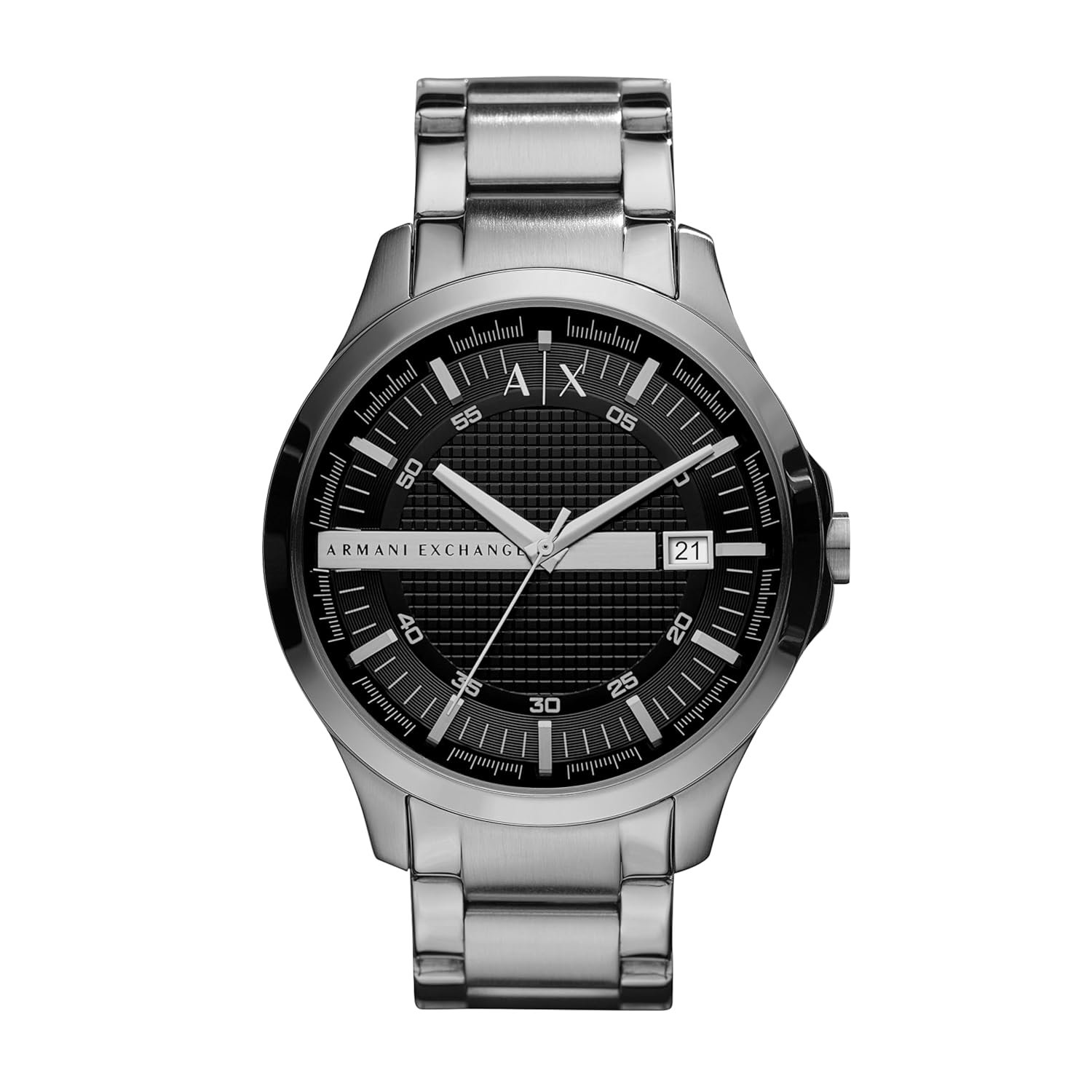 Armani Exchange Hampton Analog Black Dial Silver Band Men's Stainless Steel Watch-AX2103