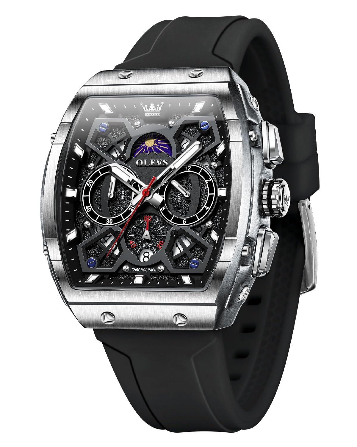 OLEVS Watch for Men Chronograph Analog Quartz Original Stylish Mens Watches 3ATM Waterproof Square Large Dial Branded Wrist Watch for Man