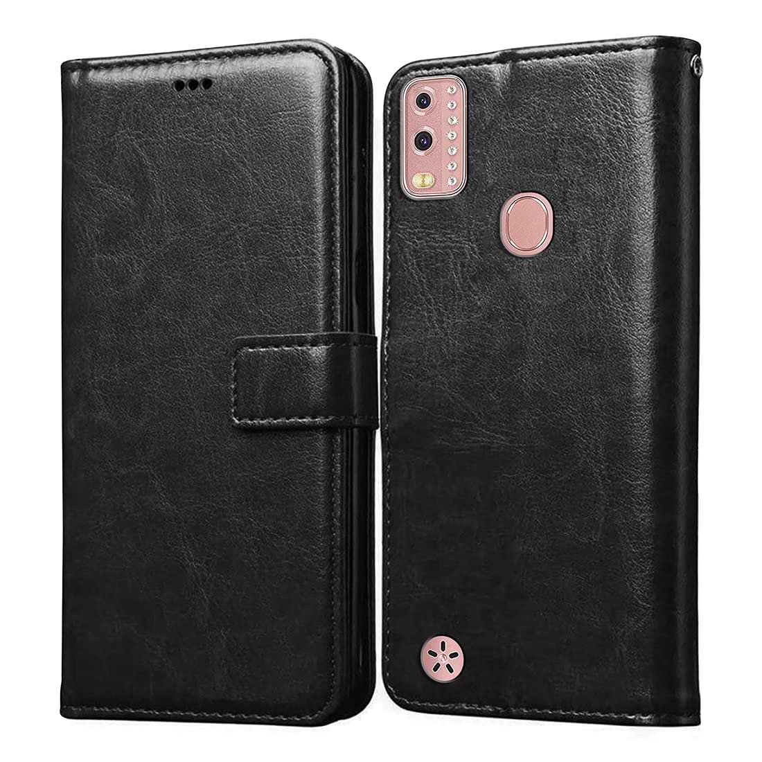 Amazon Brand-Solimo Flip Leather Mobile Cover (Soft, Flexible & Kickstand Back case) Compatible for Lava BeU (Black)