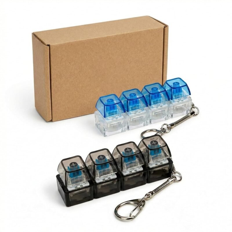 Transparent LED Keyboard Fidget Keychain – 4-in-1 Portable Clicker Stress-Relief Toy for Adults & Kids