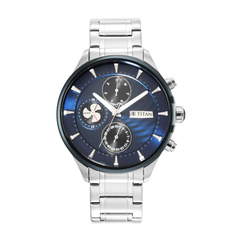 Titan Maritime Quartz Multifunction Midnight Blue Dial Silver Stainless Steel Strap Watch for Men - NT1873KM02