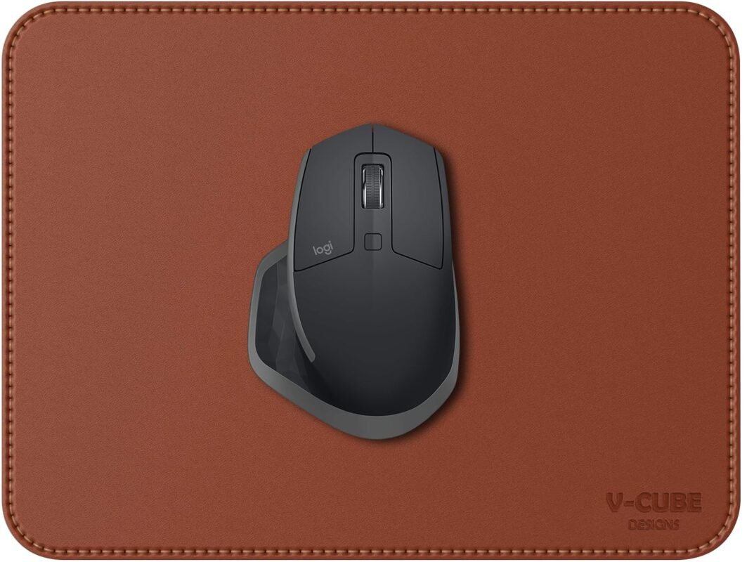 V-CUBE DESIGNS Premium Vegan Leather Mouse Pad |25X21cm| 2.4mm Thick(Padded)|Stitched, Reversible use, Splash-Proof, Anti-Skid for Gaming, Computer, Laptop, Home&Office in a Fresh Modern Design| Tan