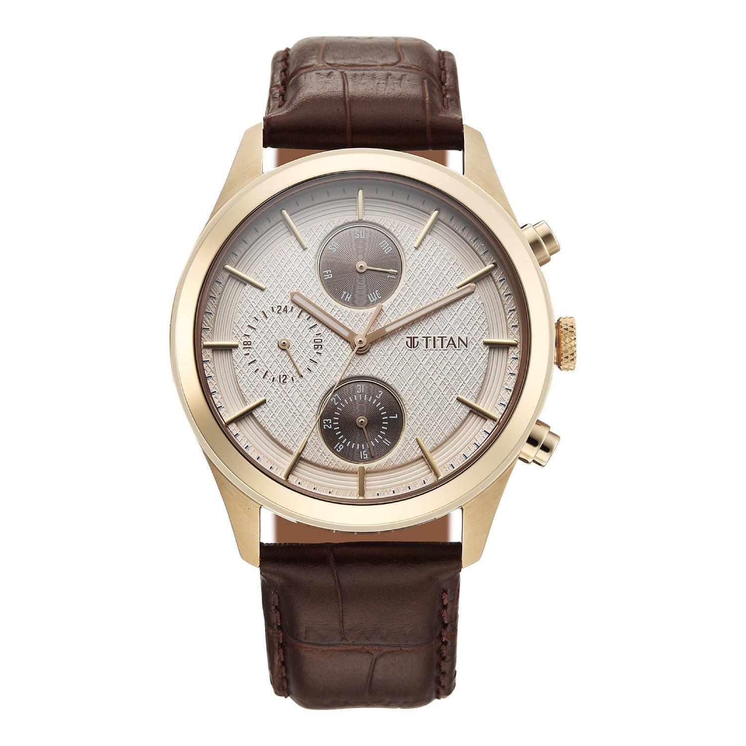 Titan Classique Neo Splash Analog with Cream Dial Brown Leather Strap Watch for Men - 1805WL03